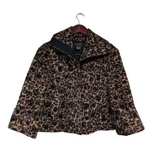 ETCETERA Brown Beige Leopard Faux Fur Textured Coat Button Down Women's Sz 2